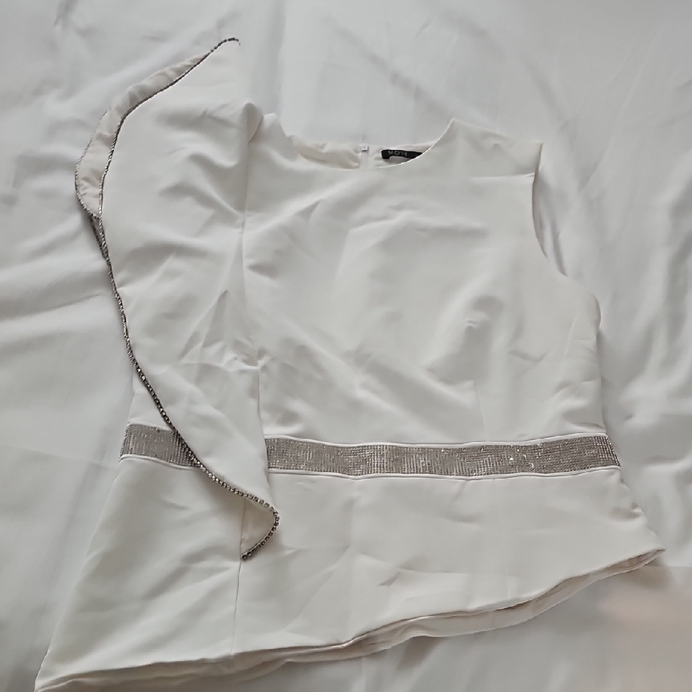 Elegant White Sleeveless Top with Silver Accents